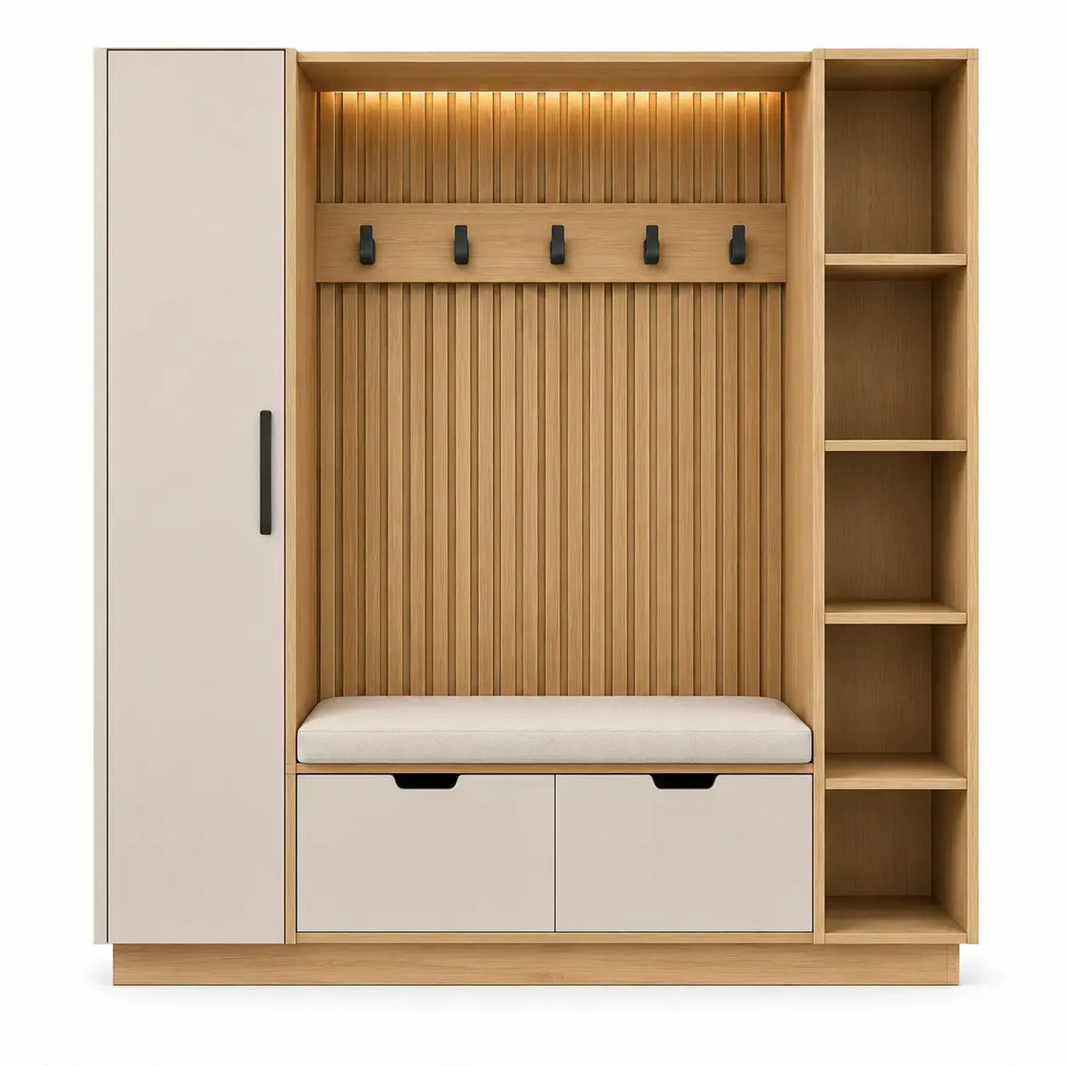 Hallmöbel med krokar och sidoförvaring – brun/beige