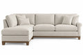 Soffa med schäslong och lösa ryggkuddar – beige/brun